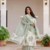 white & green pure cotton floral print kurta palazzo set for women