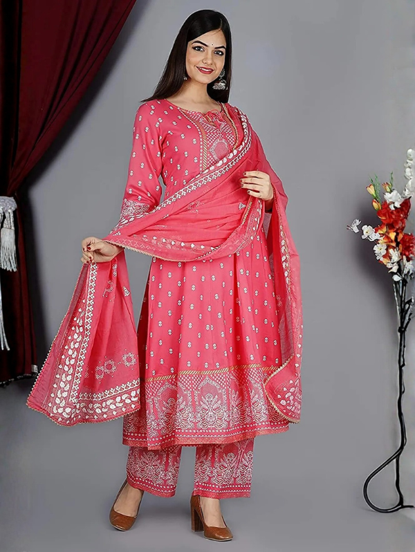 multicolor pure cotton kurta pant with dupatta set for women