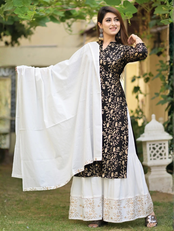 multicolor pure cotton kurta pant with dupatta set for women