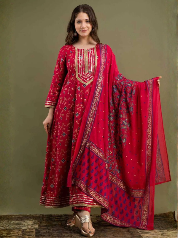 multicolor pure cotton kurta pant with dupatta set for women