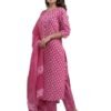 pink & white cotton blend printed kurta pant set for women