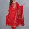 red viscose rayon embroidered kurta sharara set for women