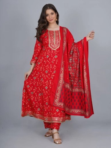 red viscose rayon embroidered kurta sharara set for women