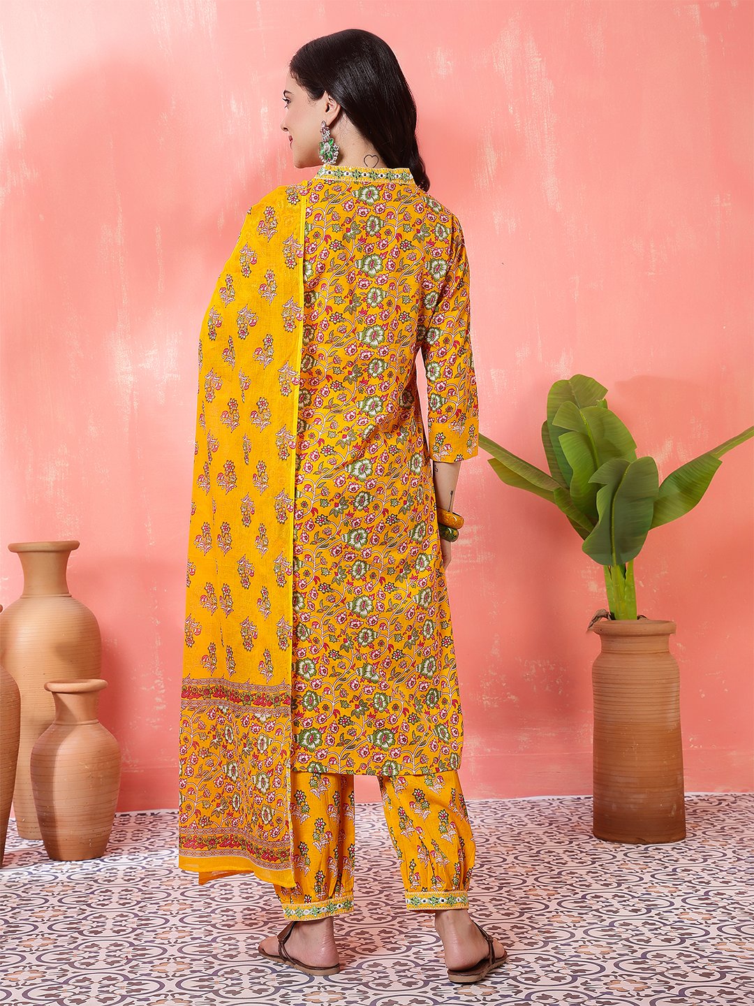 yellow embrodary kurta plazzo with dupatta sets
