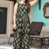 dark green viscose rayon printed kurti sharara set for women