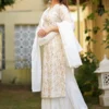 white viscose rayon printed kurta sharara set for women