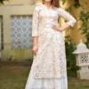 white viscose rayon printed kurta sharara set for women
