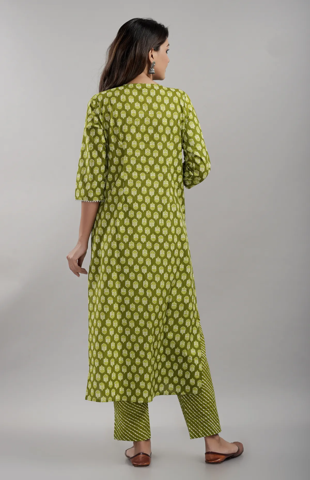 orange cotton blend printed kurta pant set for women