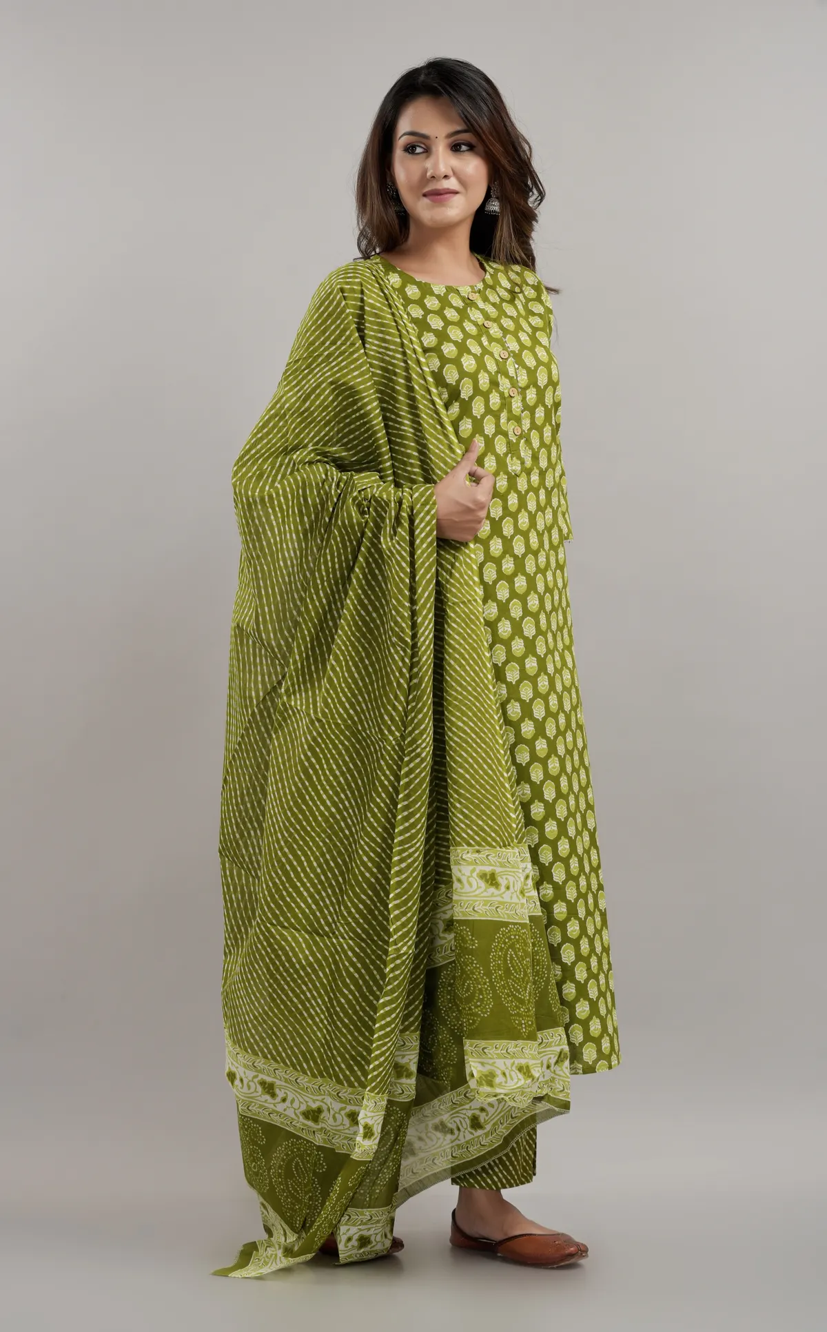 orange cotton blend printed kurta pant set for women