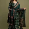 green viscose rayon embroidered kurta palazzo set for women