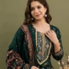 green viscose rayon embroidered kurta palazzo set for women