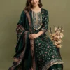 green viscose rayon embroidered kurta palazzo set for women