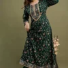 green viscose rayon embroidered kurta palazzo set for women