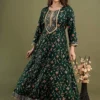 green viscose rayon embroidered kurta palazzo set for women