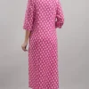 pink & white cotton blend printed kurta pant set for women