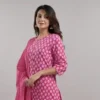 pink & white cotton blend printed kurta pant set for women