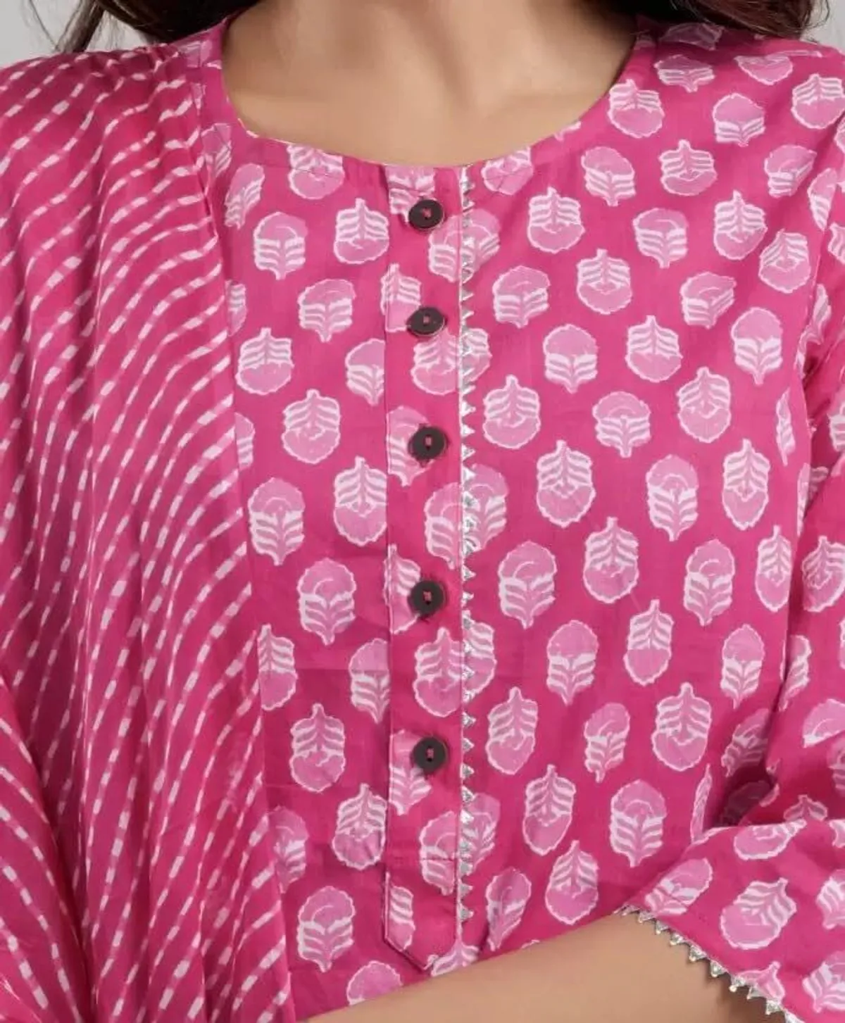 pink & white cotton blend printed kurta pant set for women