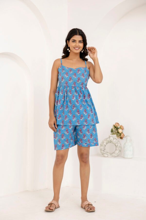 block-printed-blue-cotton-strappy-top-and-shorts-set