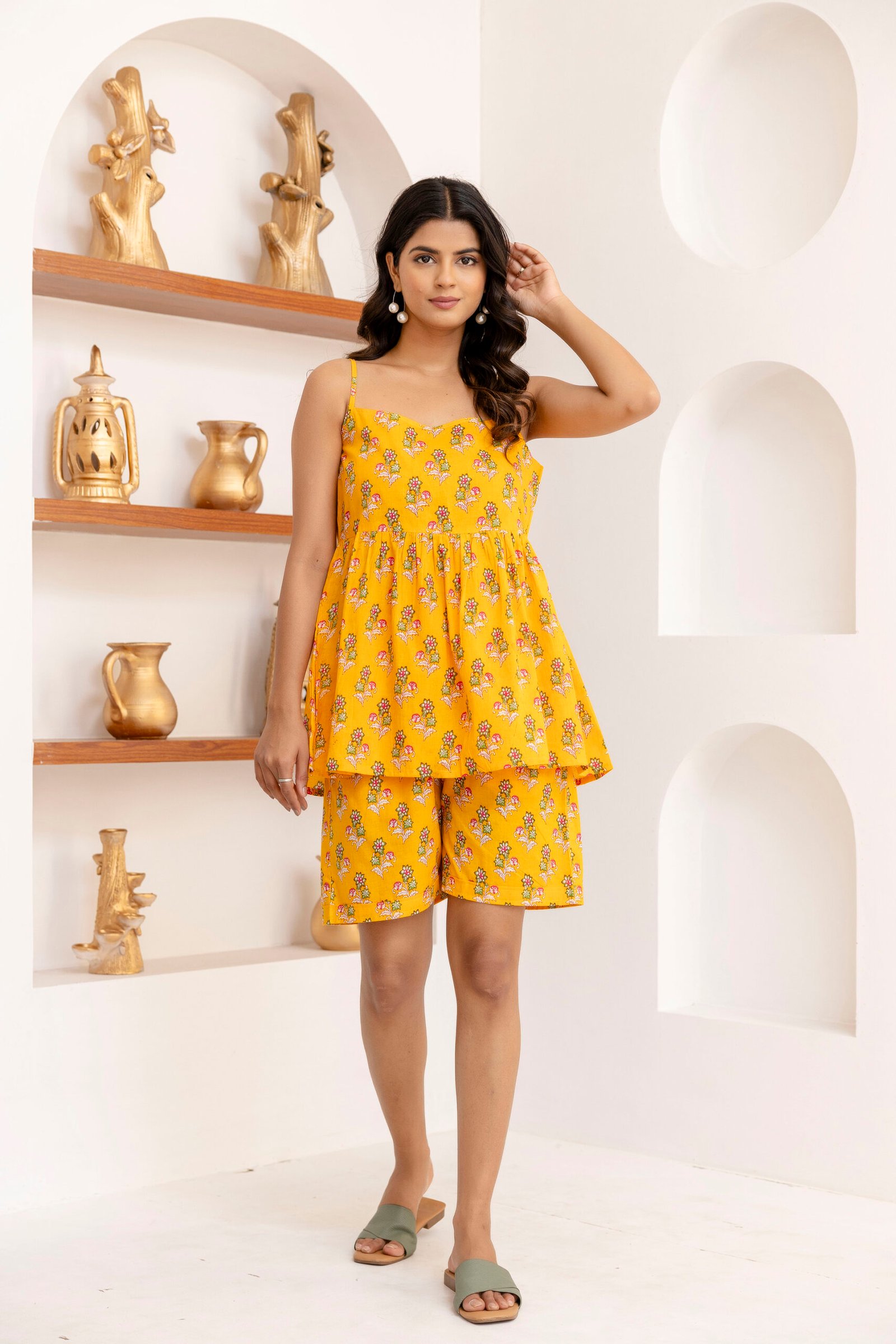 sunshine yellow floral print cami top & shorts co ord set sunshine yellow floral print cami top & shorts co ord set