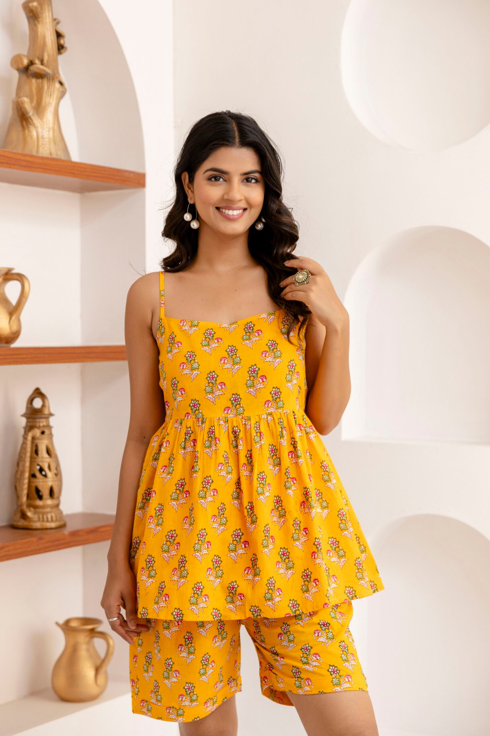 sunshine yellow floral print cami top & shorts co ord set sunshine yellow floral print cami top & shorts co ord set