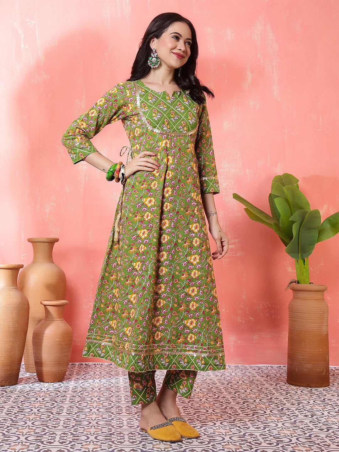 green embrodary kurta plazzo with dupatta sets