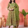green embrodary kurta plazzo with dupatta sets