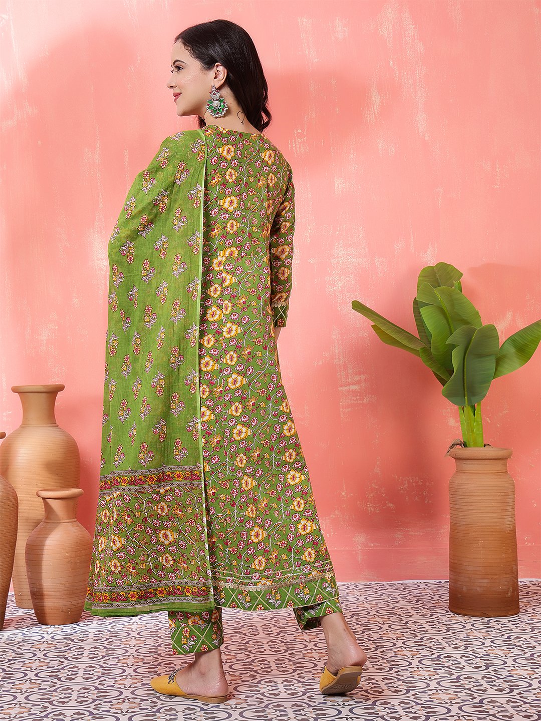 green embrodary kurta plazzo with dupatta sets