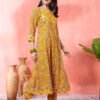 woman in yellow printed anarkali kurta set with dupatta