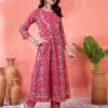 red floral printed cotton kurta set with pants – elegant ethnic wear for women