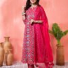 red floral printed cotton kurta set with pants – elegant ethnic wear for women