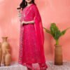 red floral printed cotton kurta set with pants – elegant ethnic wear for women