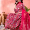 red floral printed cotton kurta set with pants – elegant ethnic wear for women
