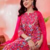 red floral printed cotton kurta set with pants – elegant ethnic wear for women