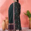 dark green floral printed anarkali kurta set with embroidered neckline & dupatta