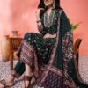 dark green floral printed anarkali kurta set with embroidered neckline & dupatta
