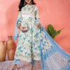 white & blue floral printed cotton anarkali kurta set with dupatta