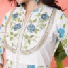 white & blue floral printed cotton anarkali kurta set with dupatta