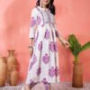 elegant white & purple floral block print cotton kurta set