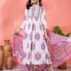elegant white & purple floral block print cotton kurta set