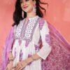 elegant white & purple floral block print cotton kurta set