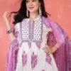elegant white & purple floral block print cotton kurta set