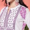 elegant white & purple floral block print cotton kurta set