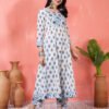 traditional white and blue floral hand block print cotton suit set