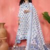 traditional white and blue floral hand block print cotton suit set