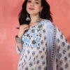 traditional white and blue floral hand block print cotton suit set
