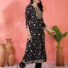 stunning black anarkali suit set with gold and white embroidery/print