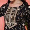 stunning black anarkali suit set with gold and white embroidery/print