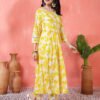 cheerful white and yellow floral print anarkali suit set