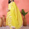 cheerful white and yellow floral print anarkali suit set