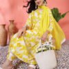 cheerful white and yellow floral print anarkali suit set